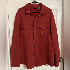 Red, long sleeve button up coat